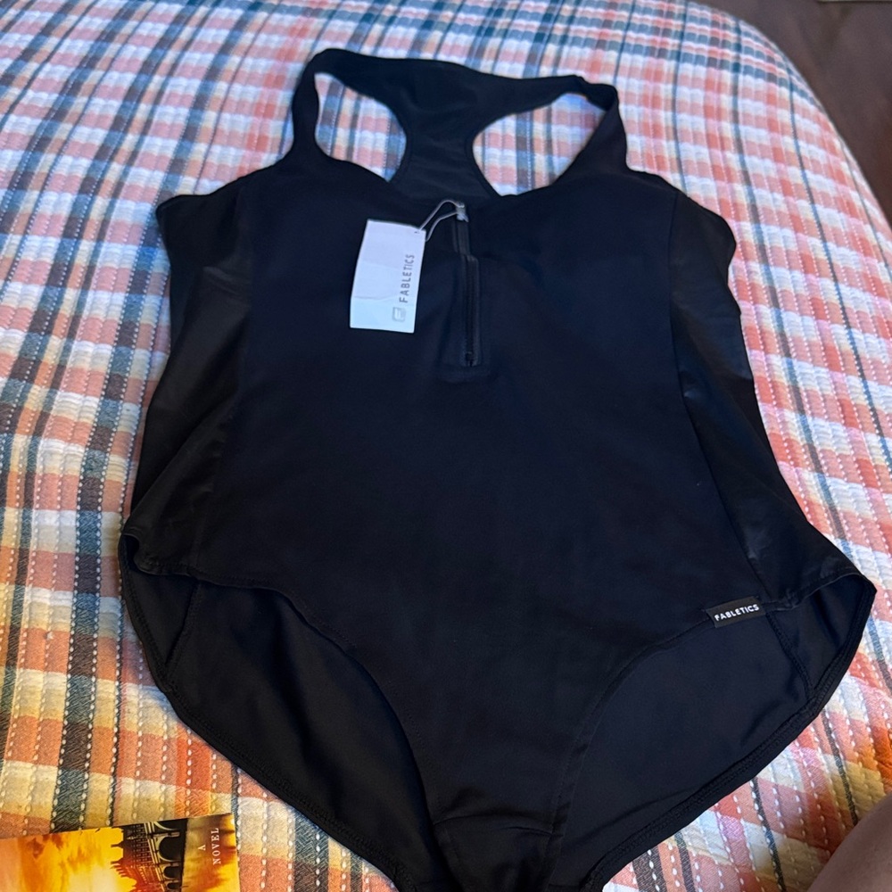 Black fabletics Athletic One-Piece Bodysuit with Front Zip